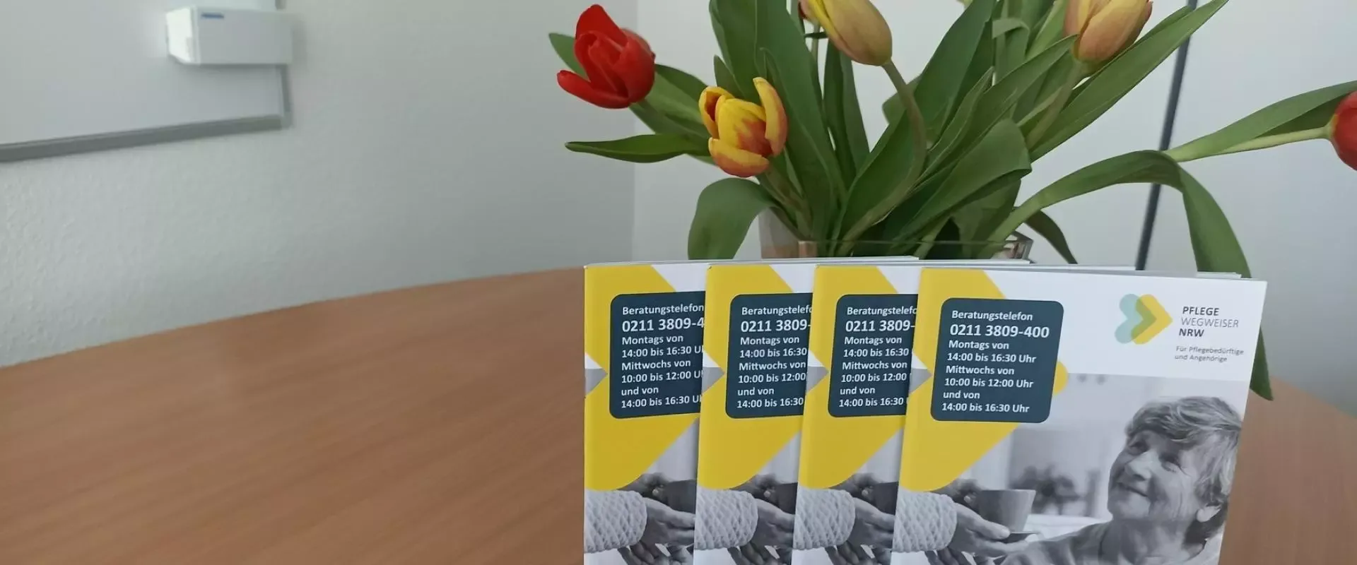 Bild Broschüren vor Blumen