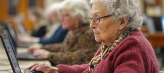 Foto: Eine ältere Dame vor dem Laptop