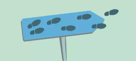 Grafik: Wegweiser mit Fußabdrücken